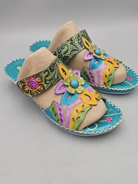 SOCOFY Floral leather sandals Women’s US Size 10 41 Open-toe Summer Colorful